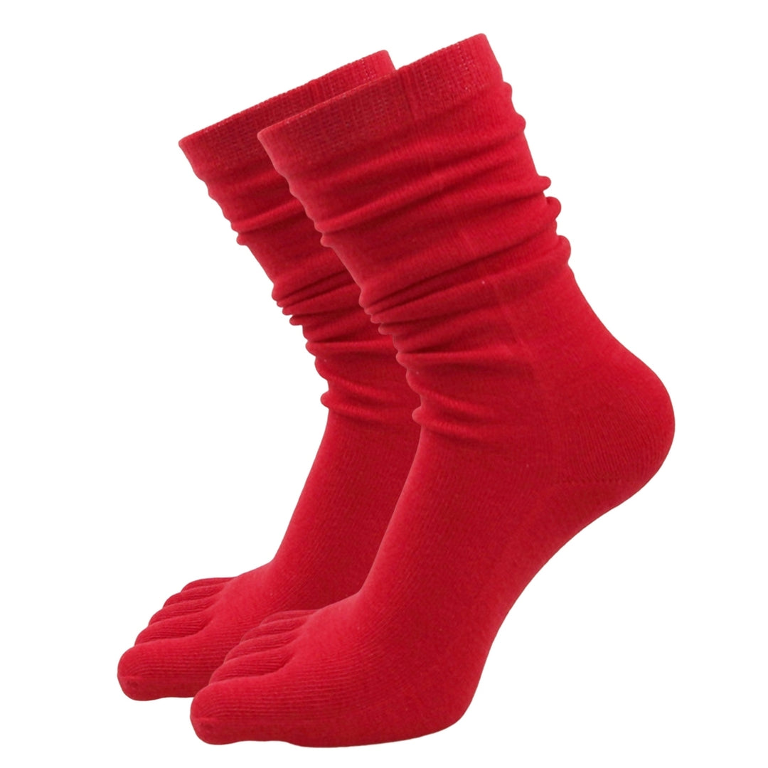 1 Pair High Socks Ultra Soft Breathable Non-slip High Elasticity Keep Warm Solid Long Tube Five Fingers Toe Socks Women Image 3