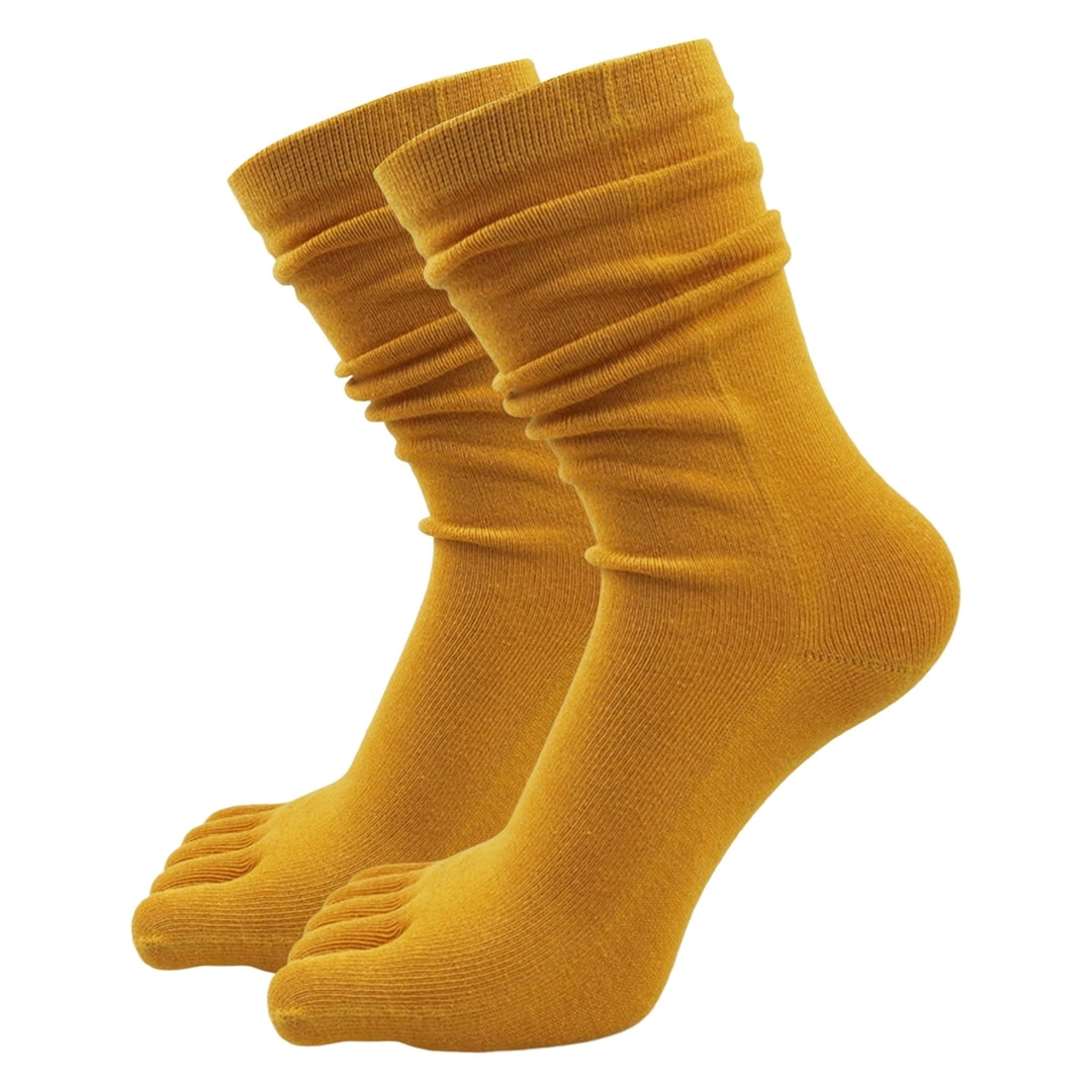 1 Pair High Socks Ultra Soft Breathable Non-slip High Elasticity Keep Warm Solid Long Tube Five Fingers Toe Socks Women Image 4