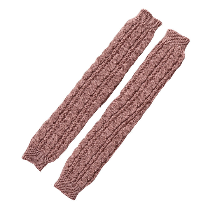 1 Pair Women Arm Warmer Thumbhole Elbow Length Stretchy Knitted Arm Sleeves Keep Warm Solid Color Image 4