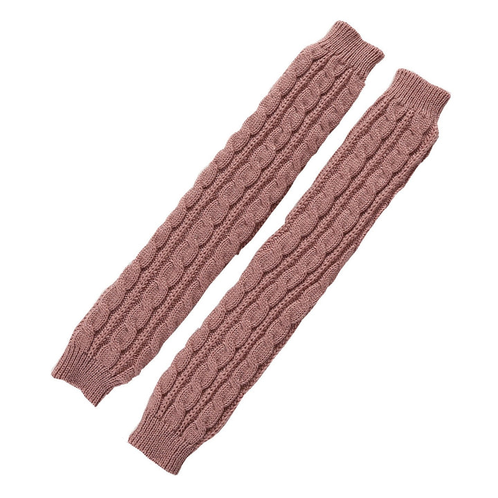 1 Pair Women Arm Warmer Thumbhole Elbow Length Stretchy Knitted Arm Sleeves Keep Warm Solid Color Image 1