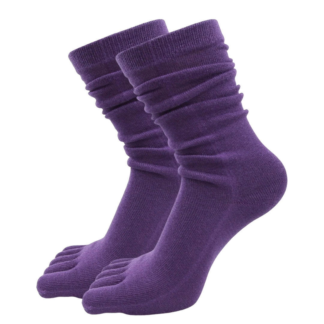 1 Pair High Socks Ultra Soft Breathable Non-slip High Elasticity Keep Warm Solid Long Tube Five Fingers Toe Socks Women Image 9