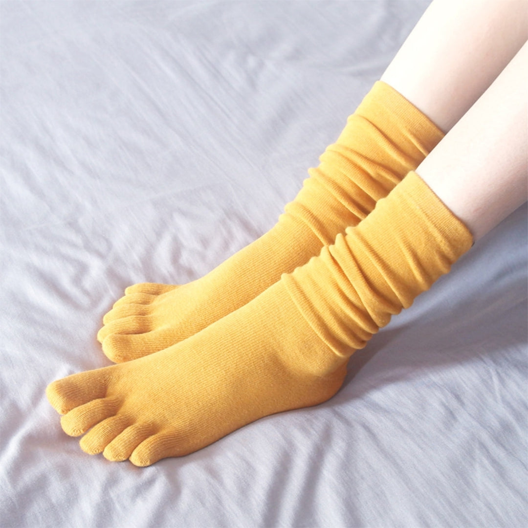 1 Pair High Socks Ultra Soft Breathable Non-slip High Elasticity Keep Warm Solid Long Tube Five Fingers Toe Socks Women Image 12
