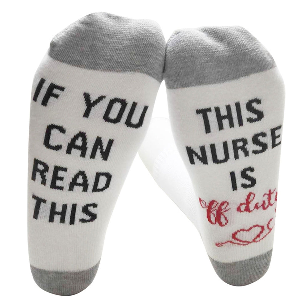 1 Pair IF YOU CAN READ THIS/ THIS NURSE TEACHER IS OFF DUTY Unisex Mid-tube Cotton Socks Image 2