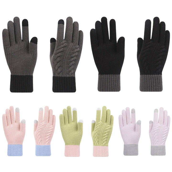 1 Pair Winter Gloves Contrast Color Knitted Touch Screen Plush Full Fingers Keep Warm Soft Skiing Camping Gloves Clothes Image 10