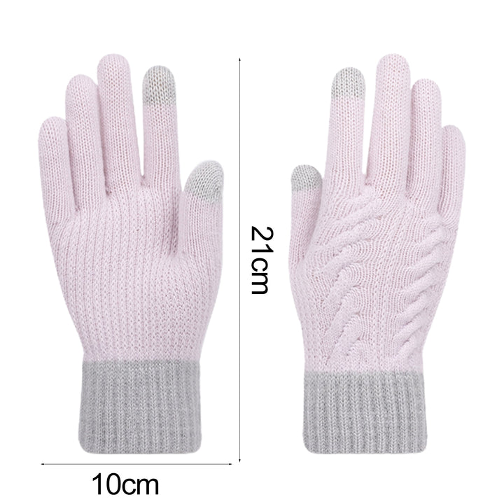 1 Pair Winter Gloves Contrast Color Knitted Touch Screen Plush Full Fingers Keep Warm Soft Skiing Camping Gloves Clothes Image 11