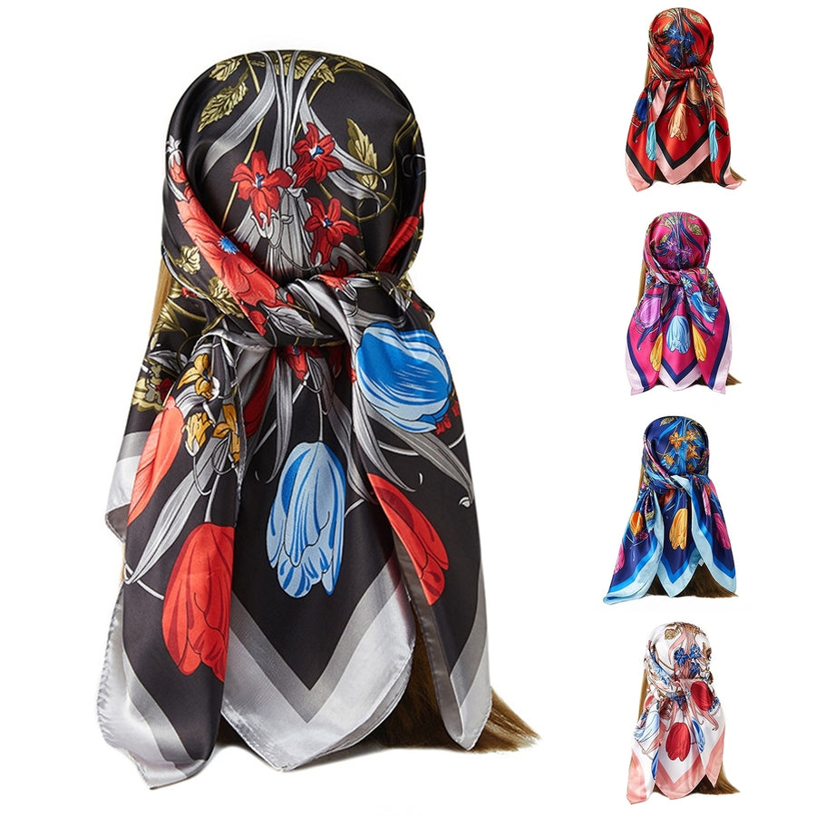 Sunscreen Exquisite Faux Silk Scarf Women Elegant Peony Pattern Square Shawl Costume Accessories Image 1