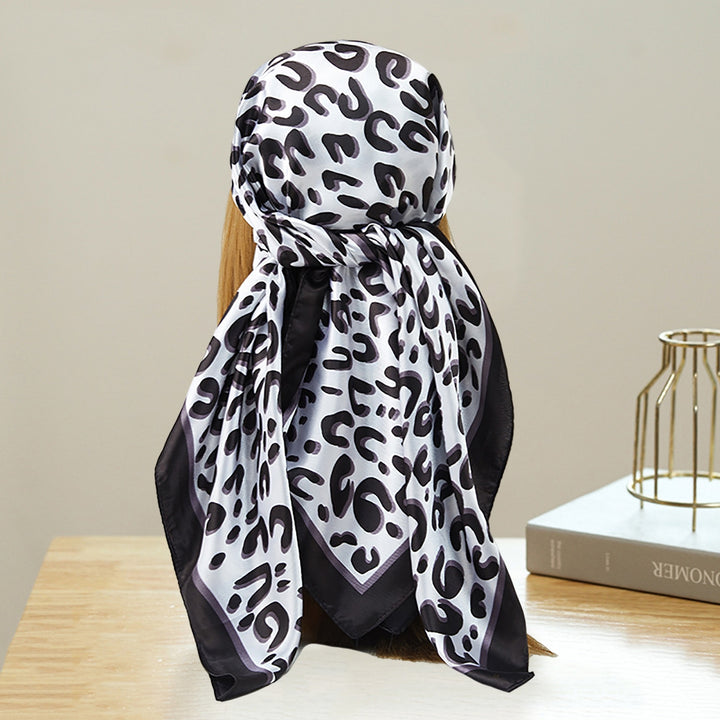 Women Scarf Square Leopard Print Soft Fabric Breathable Silky Sunscreen Four Seasons Ladies Casual Head Wrap Shawl Image 4