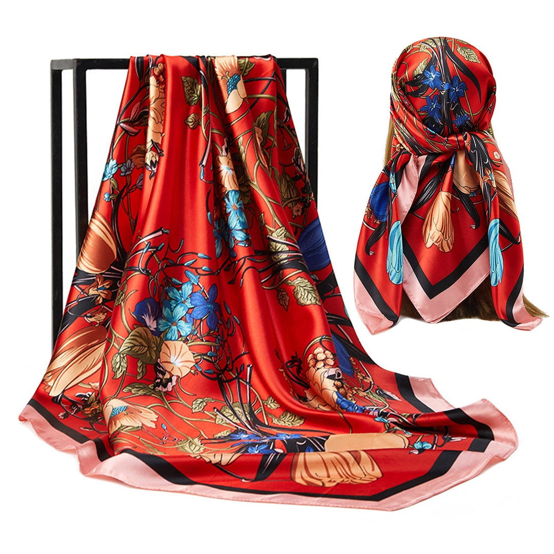 Sunscreen Exquisite Faux Silk Scarf Women Elegant Peony Pattern Square Shawl Costume Accessories Image 8