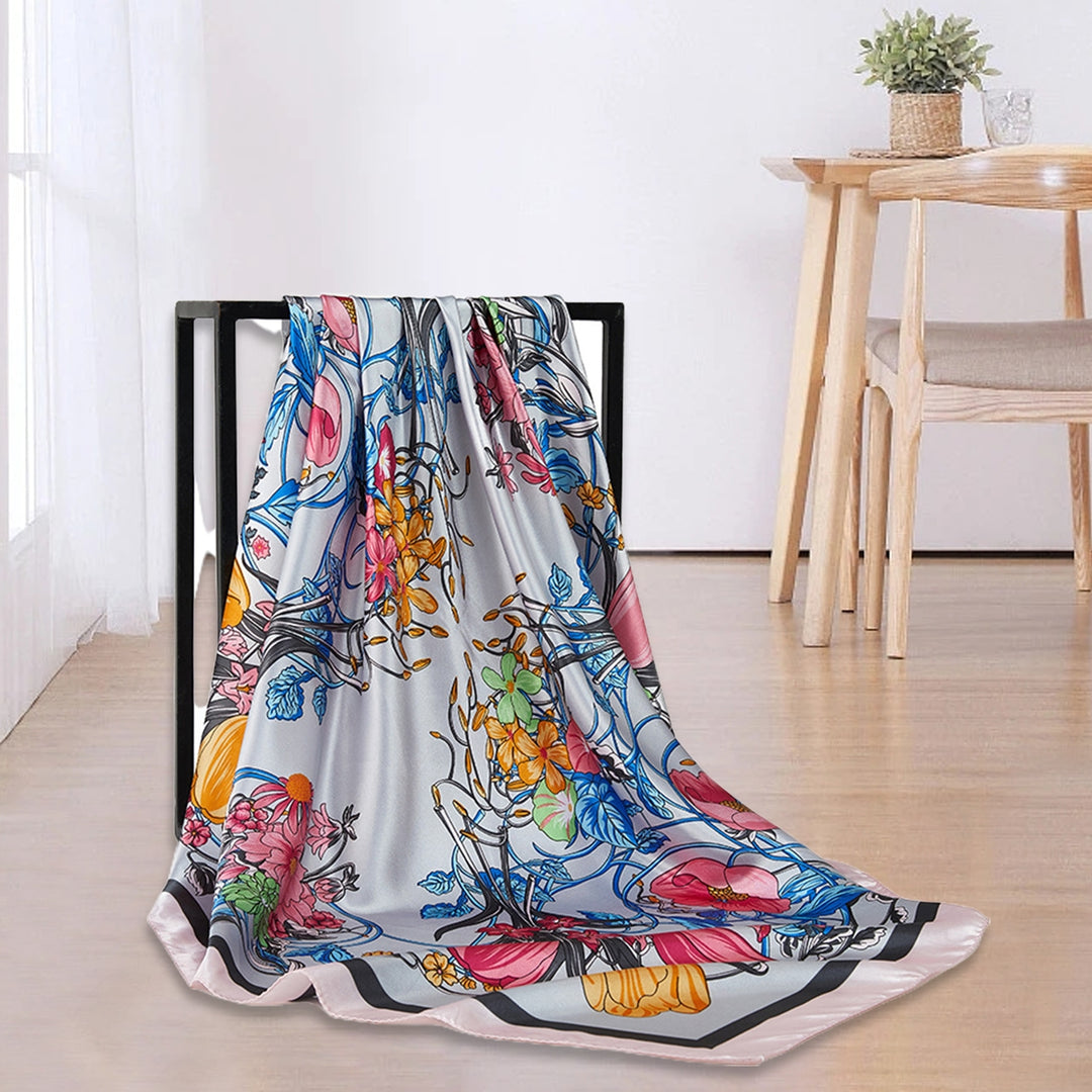 Sunscreen Exquisite Faux Silk Scarf Women Elegant Peony Pattern Square Shawl Costume Accessories Image 10