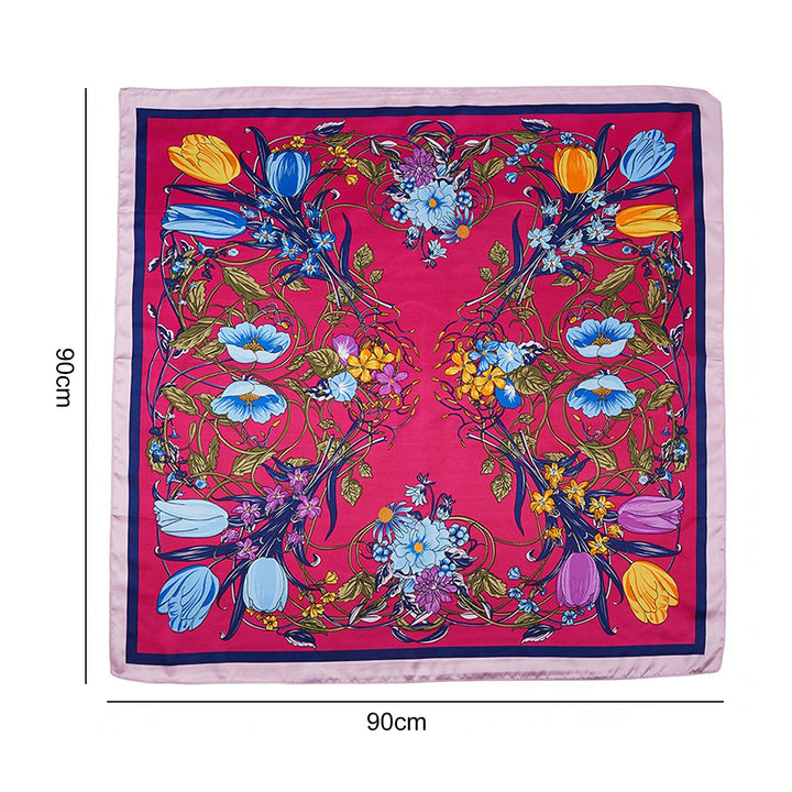 Sunscreen Exquisite Faux Silk Scarf Women Elegant Peony Pattern Square Shawl Costume Accessories Image 11
