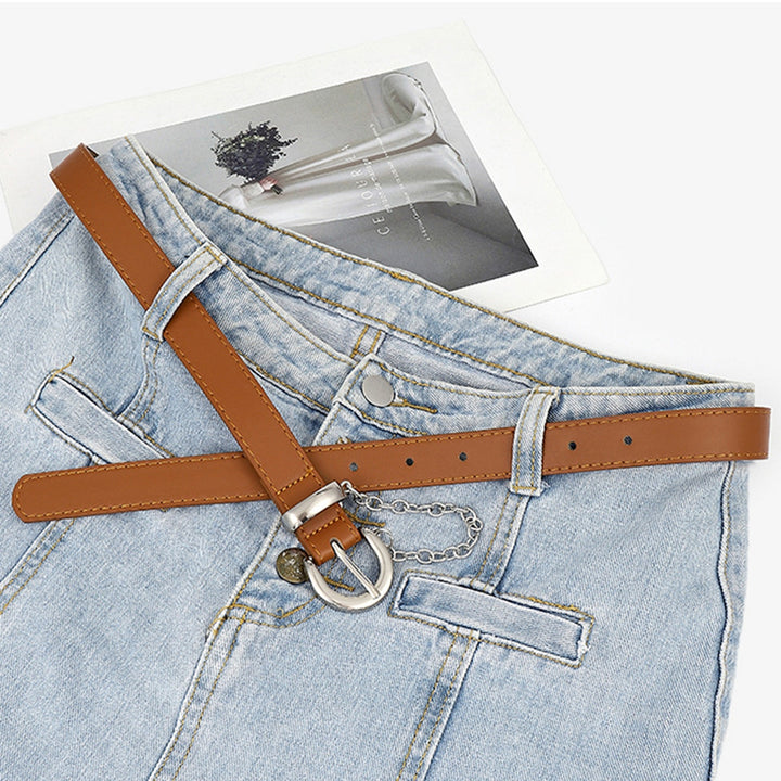 Adjustable Multi Holes Pin Buckle Hip Hop Style Women Belt Faux Leather Punk Chain Jeans Belt Costume Accessory Image 8