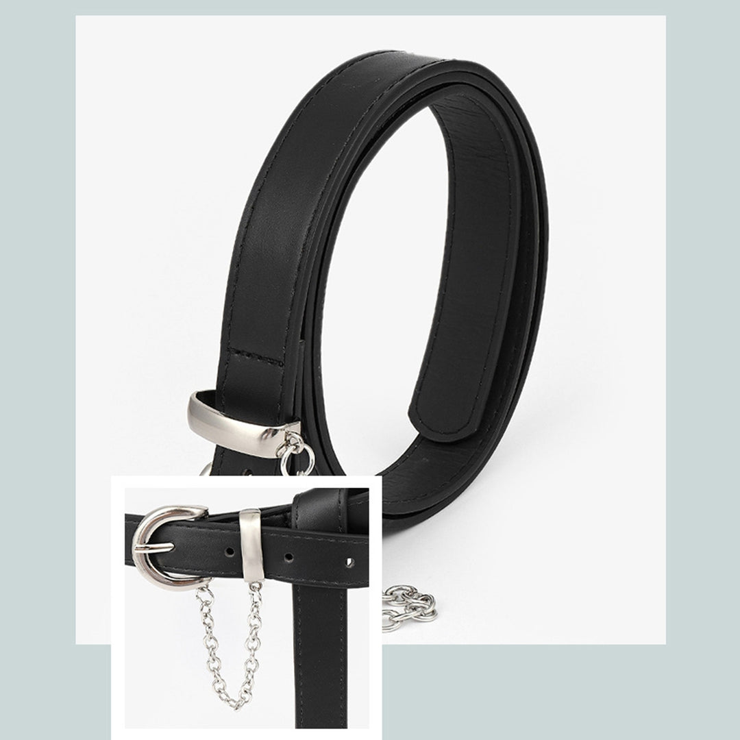 Adjustable Multi Holes Pin Buckle Hip Hop Style Women Belt Faux Leather Punk Chain Jeans Belt Costume Accessory Image 10