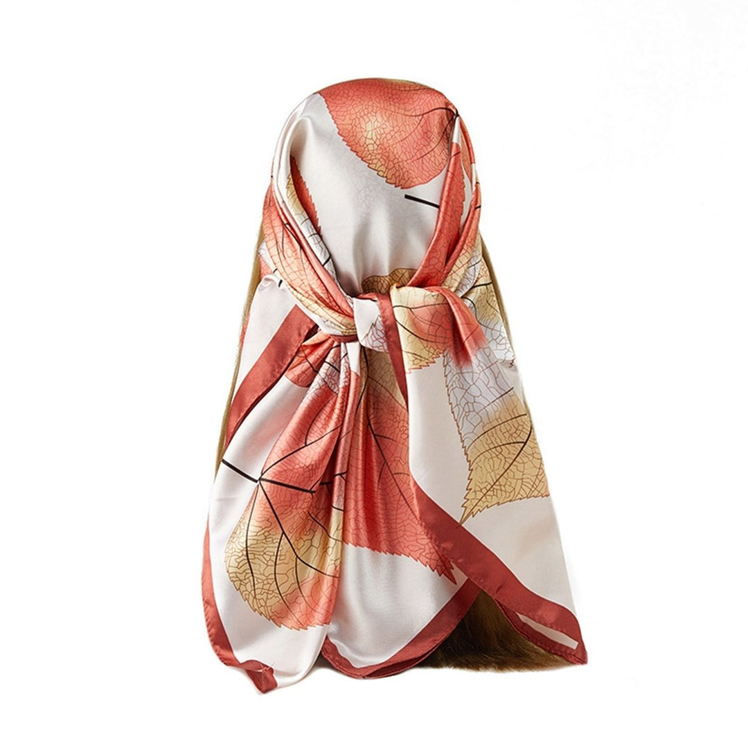 Women Scarf Silky Colorful Maple Print Satin Square Shape Neck Decoration Lightweight Soft Fabric Lady Headscarf Female Image 4