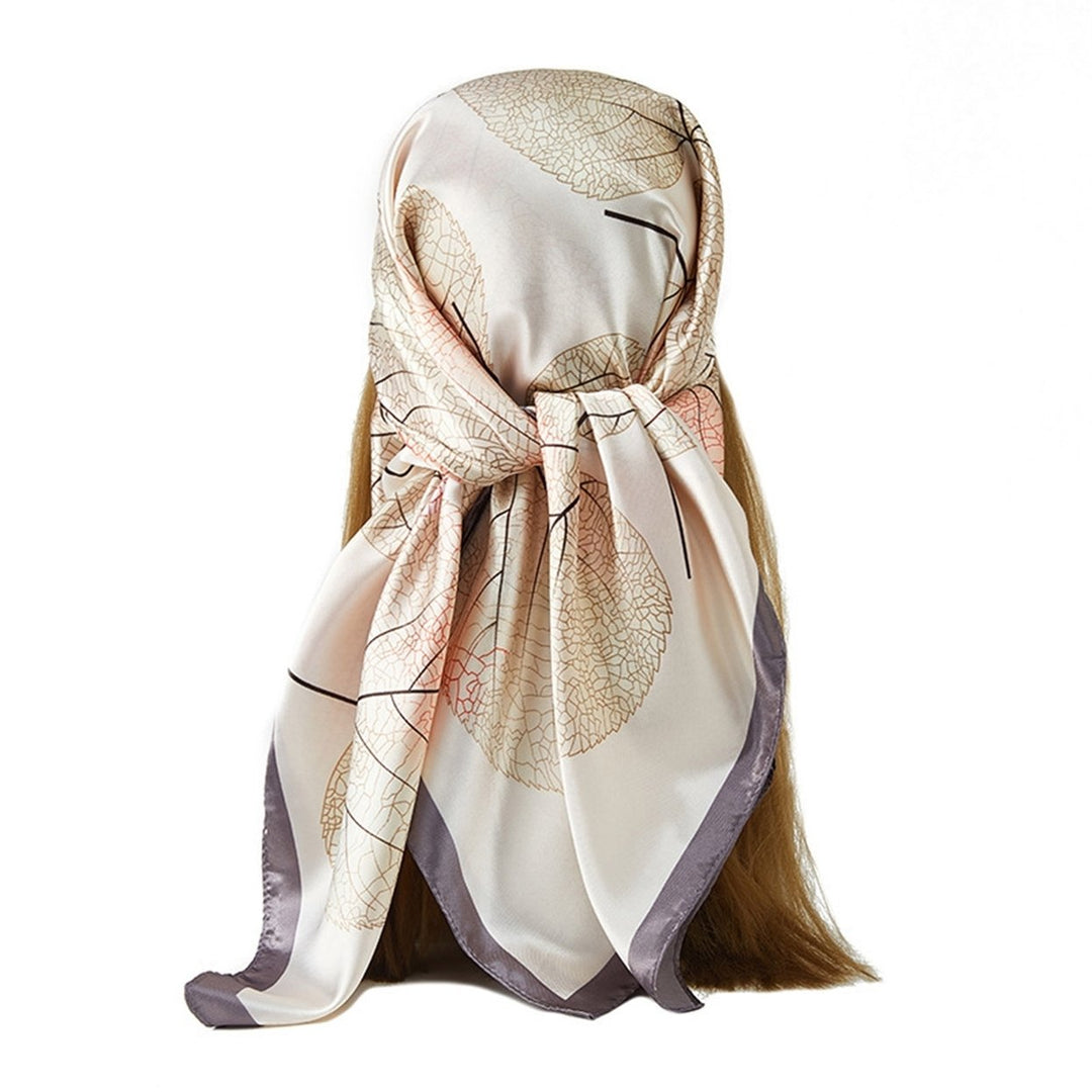 Women Scarf Silky Colorful Maple Print Satin Square Shape Neck Decoration Lightweight Soft Fabric Lady Headscarf Female Image 1