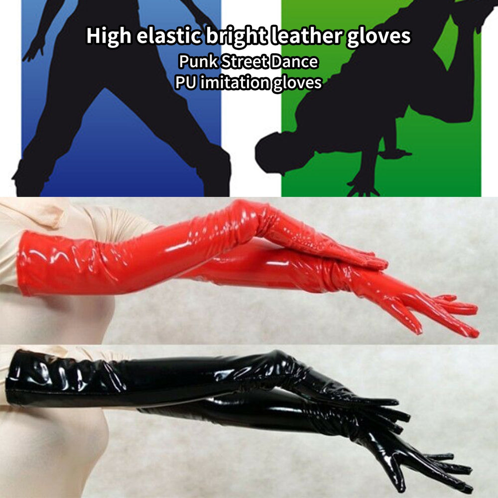 1 Pair High Elasticity Solid Color Dance Gloves Bright Faux Leather Stage Show Long Gloves Cosplay Accessories Image 2