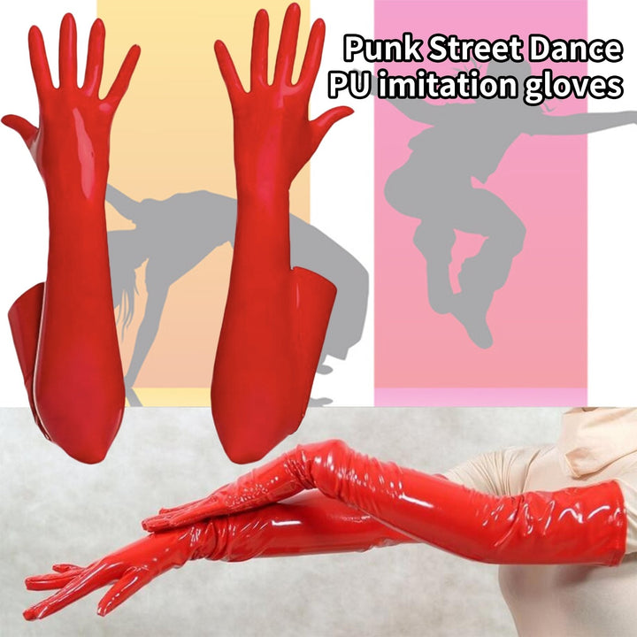 1 Pair High Elasticity Solid Color Dance Gloves Bright Faux Leather Stage Show Long Gloves Cosplay Accessories Image 3