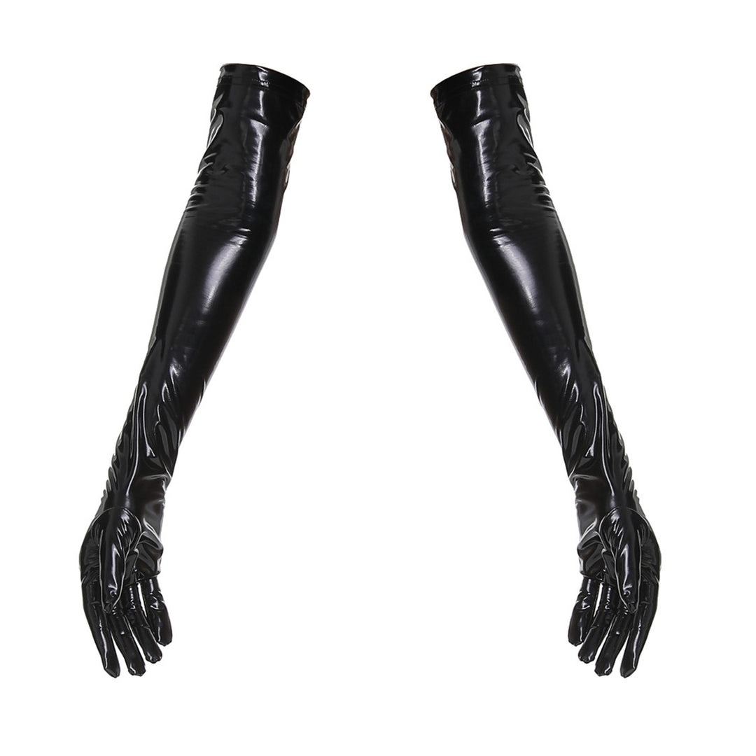 1 Pair High Elasticity Solid Color Dance Gloves Bright Faux Leather Stage Show Long Gloves Cosplay Accessories Image 4