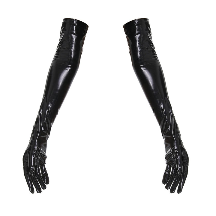 1 Pair High Elasticity Solid Color Dance Gloves Bright Faux Leather Stage Show Long Gloves Cosplay Accessories Image 1