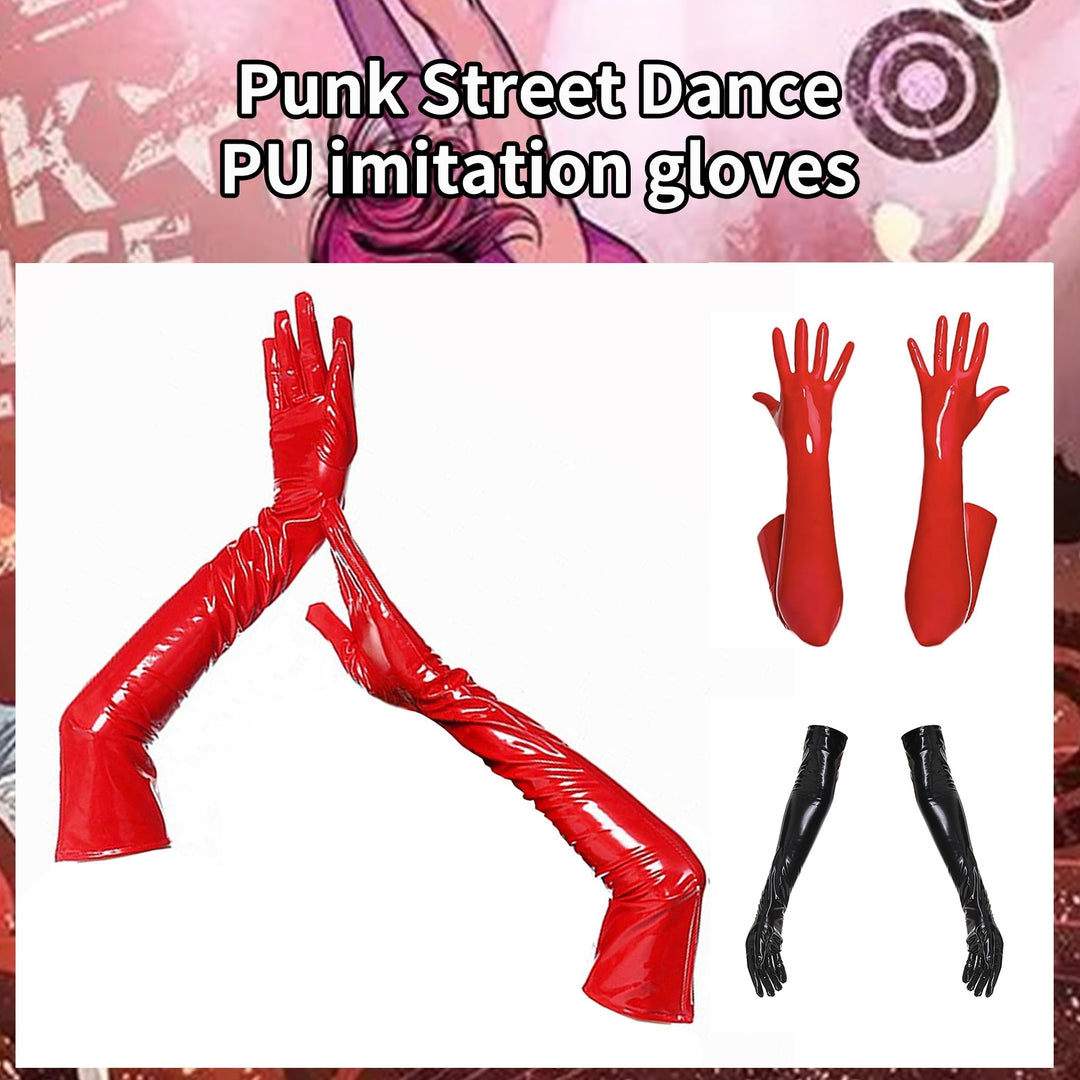 1 Pair High Elasticity Solid Color Dance Gloves Bright Faux Leather Stage Show Long Gloves Cosplay Accessories Image 7