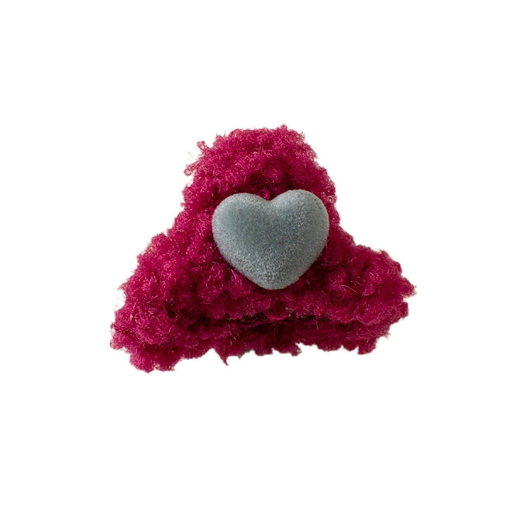 Heart Decor Contrast Color Hair Claw Korean Style Soft Plush Kids Hair Clip Styling Tool Image 2