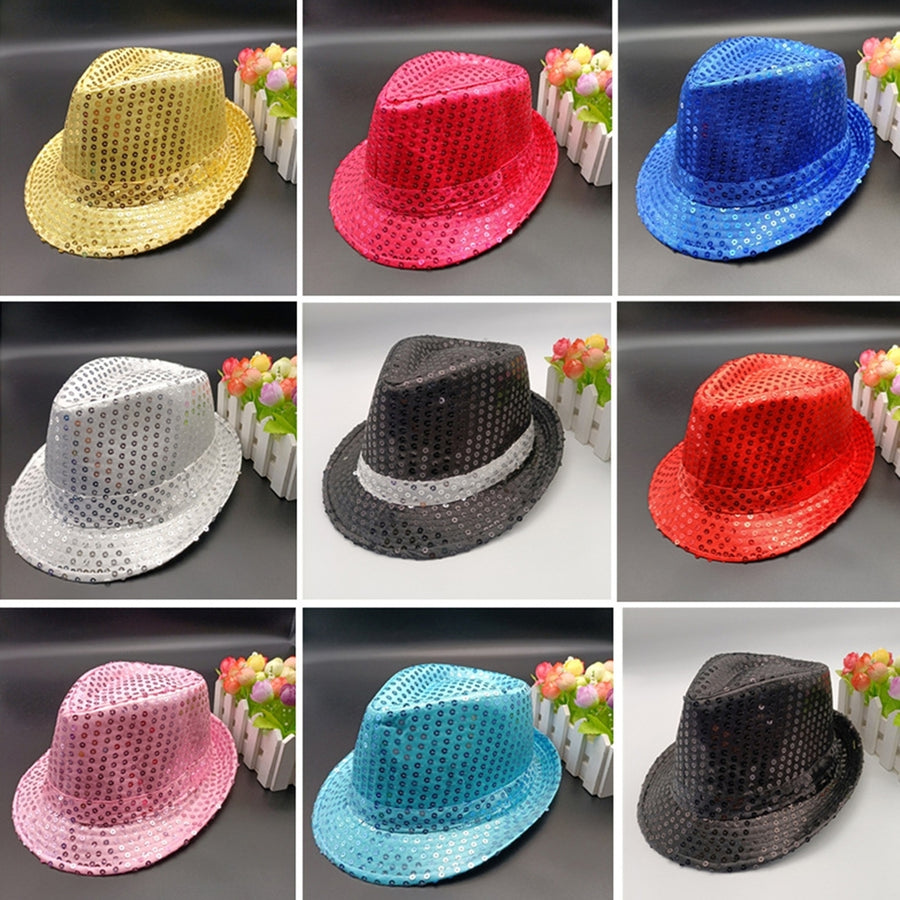 Shining Short Brim Hemming Jazz Hat Adult Kids Sequins Decorated Stage Show Hat Party Supplies Image 1