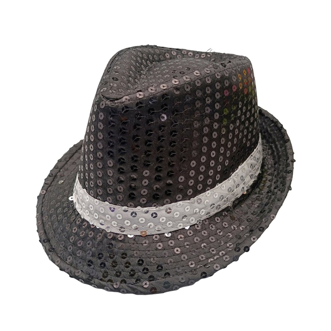 Shining Short Brim Hemming Jazz Hat Adult Kids Sequins Decorated Stage Show Hat Party Supplies Image 1