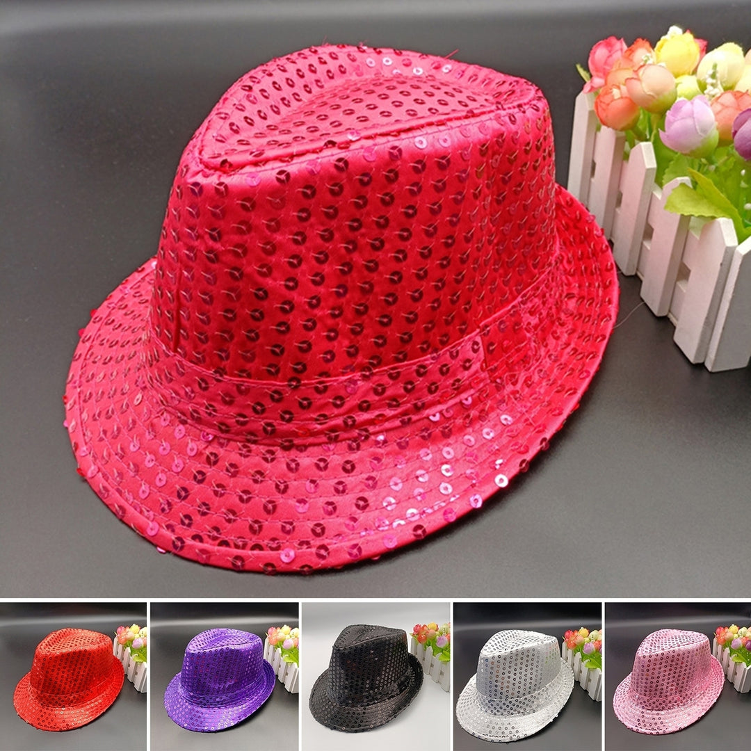 Shining Short Brim Hemming Jazz Hat Adult Kids Sequins Decorated Stage Show Hat Party Supplies Image 12