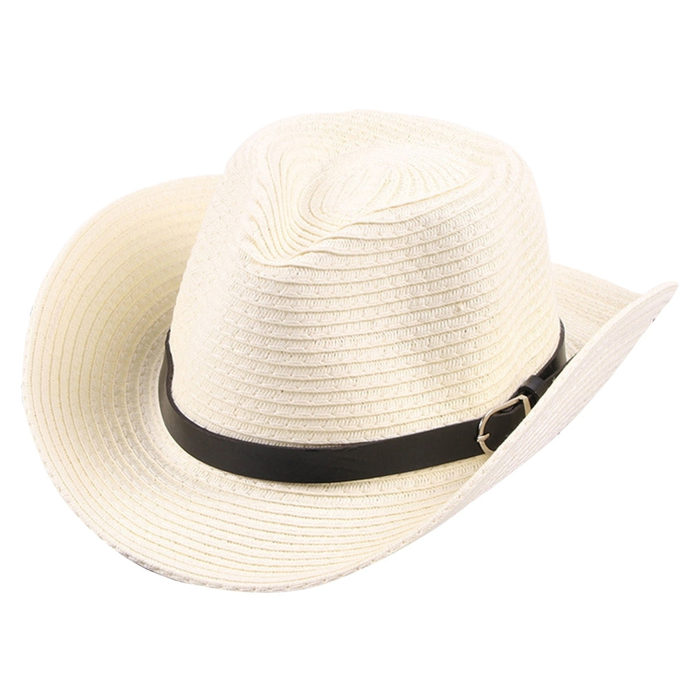 Hemming Wide Brim Belt Decor Adjustable Rope Hollow Straw Hat Summer Parent-child Jazz Hat Fashion Accessories Image 2