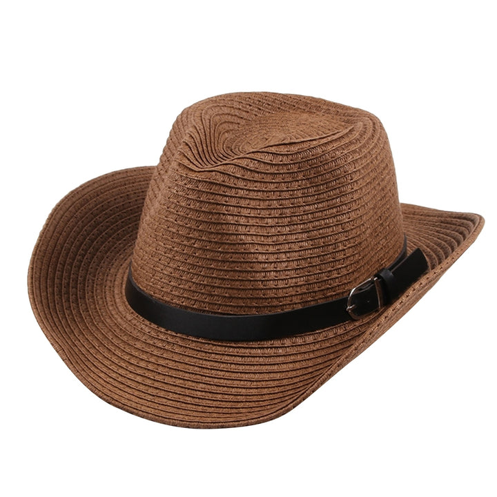 Hemming Wide Brim Belt Decor Adjustable Rope Hollow Straw Hat Summer Parent-child Jazz Hat Fashion Accessories Image 3