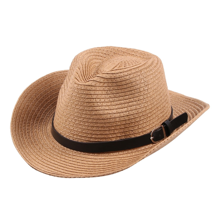 Hemming Wide Brim Belt Decor Adjustable Rope Hollow Straw Hat Summer Parent-child Jazz Hat Fashion Accessories Image 4