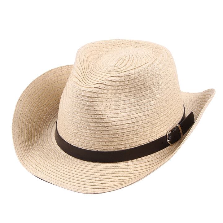 Hemming Wide Brim Belt Decor Adjustable Rope Hollow Straw Hat Summer Parent-child Jazz Hat Fashion Accessories Image 4