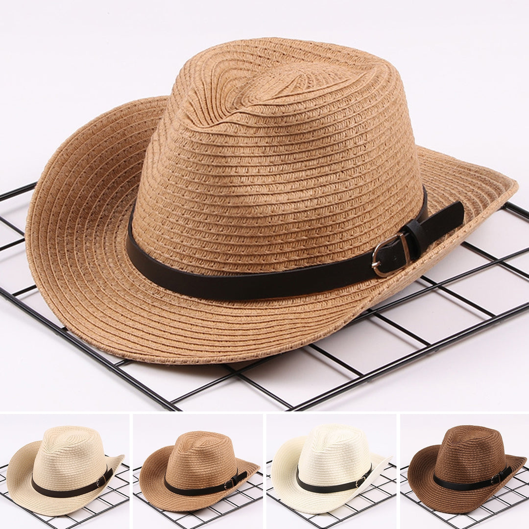 Hemming Wide Brim Belt Decor Adjustable Rope Hollow Straw Hat Summer Parent-child Jazz Hat Fashion Accessories Image 6
