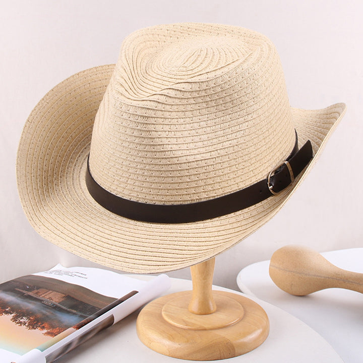 Hemming Wide Brim Belt Decor Adjustable Rope Hollow Straw Hat Summer Parent-child Jazz Hat Fashion Accessories Image 7