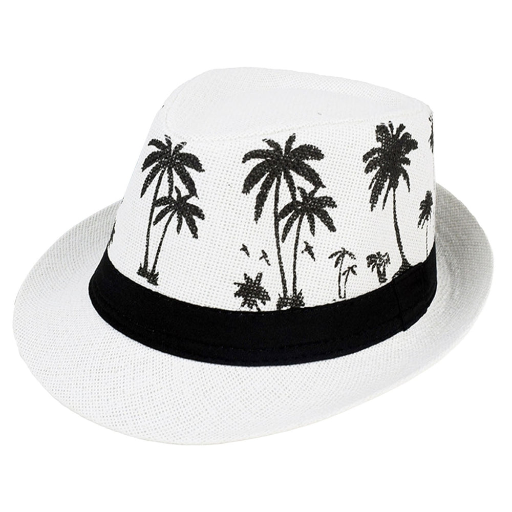 Men Beach Hat Breathable Short Brim Tree Print Contrast Color Flat Top Sun Protection Lightweight Outdoor Travel Jazz Image 2