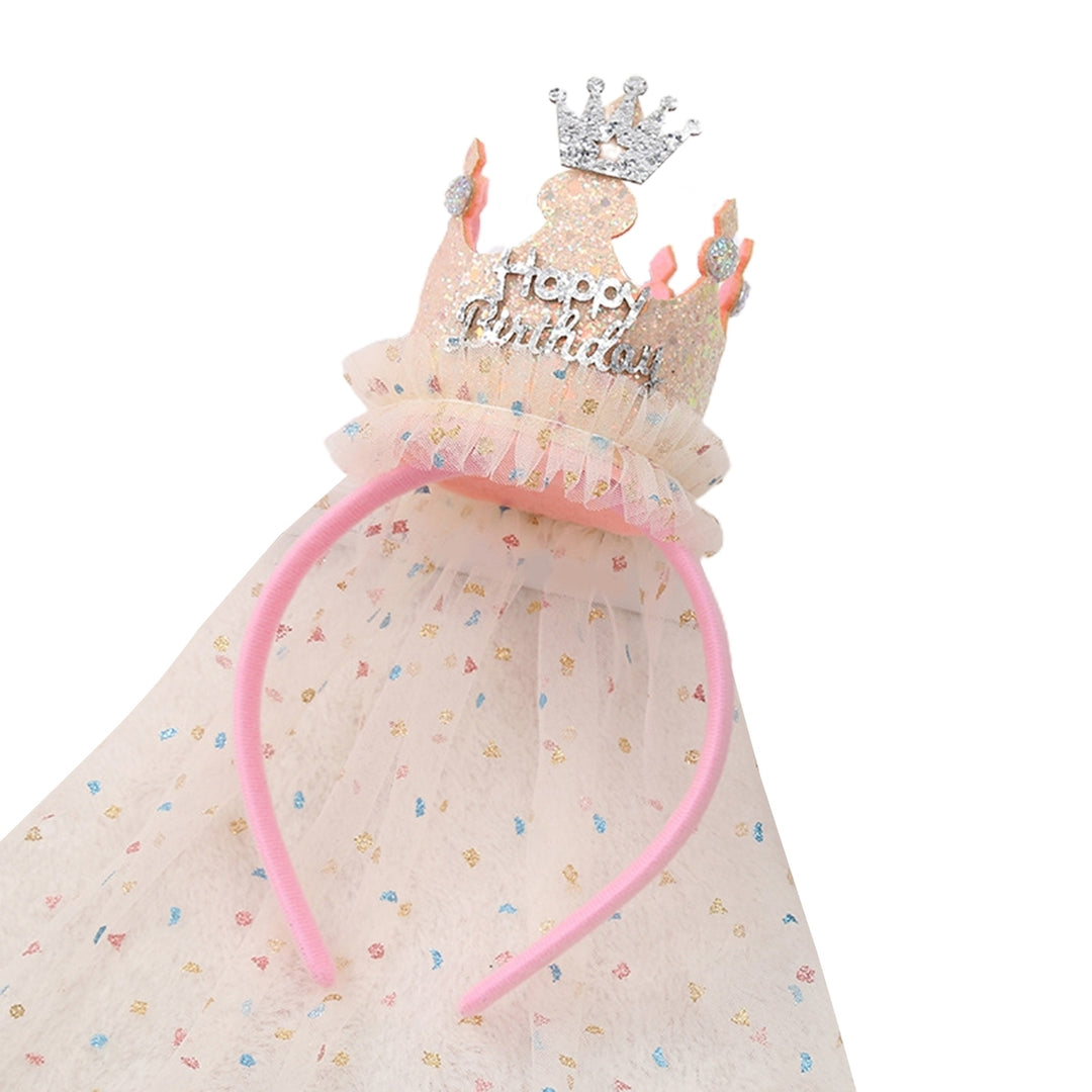 Crown Decoration Net Yarn Veil Shining Sequins Dot Print Hair Hoop Princess Birthday Cake Party Headdress Baby Shower Image 4