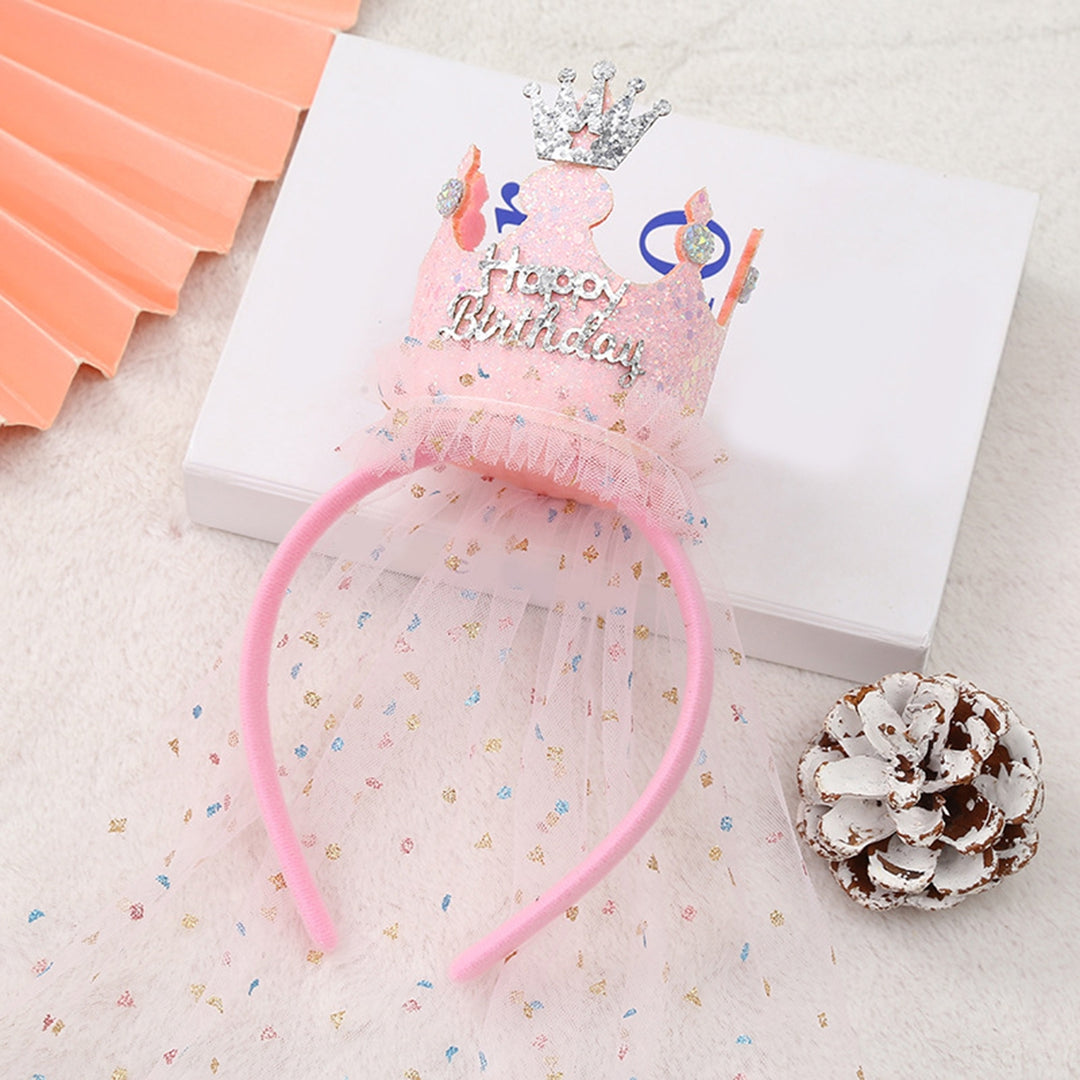 Crown Decoration Net Yarn Veil Shining Sequins Dot Print Hair Hoop Princess Birthday Cake Party Headdress Baby Shower Image 11
