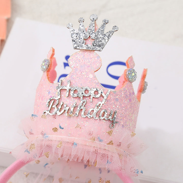 Crown Decoration Net Yarn Veil Shining Sequins Dot Print Hair Hoop Princess Birthday Cake Party Headdress Baby Shower Image 12