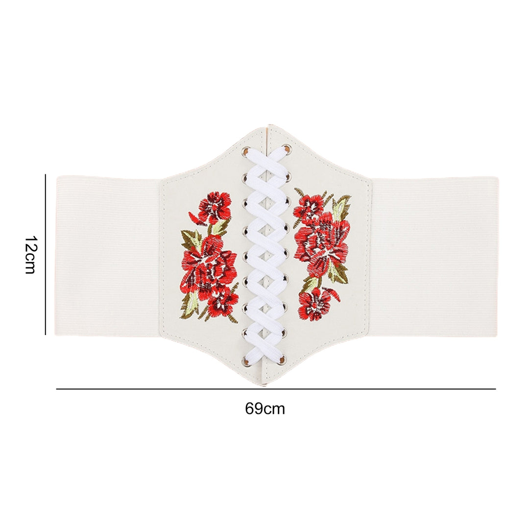 Waist Belt Embroidery Rose Flowers Stretch Rope Closure Comfortable Decorate Faux Leather Women Elastic Lace Up Corset Image 7