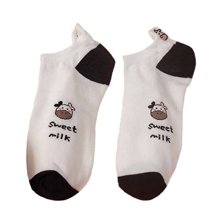 1 Pair Ankle Socks Breathable Soft Elastic Sweat Absorption Low Cut Decorative Cotton Blend Cartoon Cow Embroidered Image 4