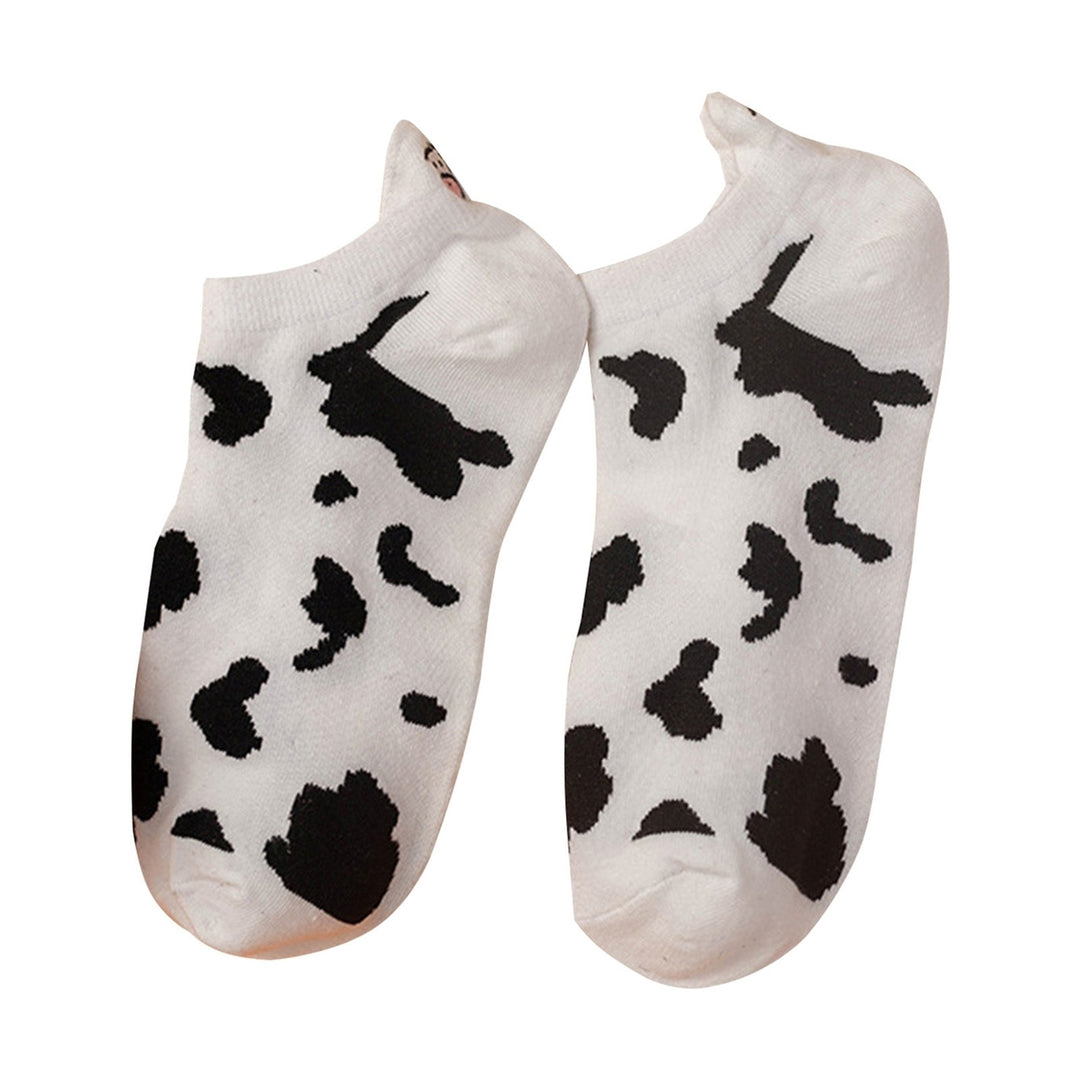 1 Pair Ankle Socks Breathable Soft Elastic Sweat Absorption Low Cut Decorative Cotton Blend Cartoon Cow Embroidered Image 6