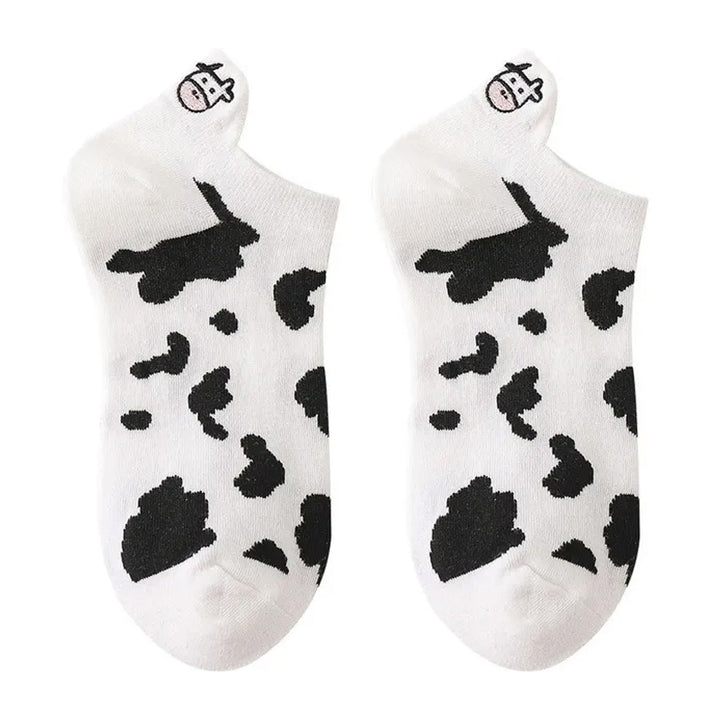 1 Pair Ankle Socks Breathable Soft Elastic Sweat Absorption Low Cut Decorative Cotton Blend Cartoon Cow Embroidered Image 10