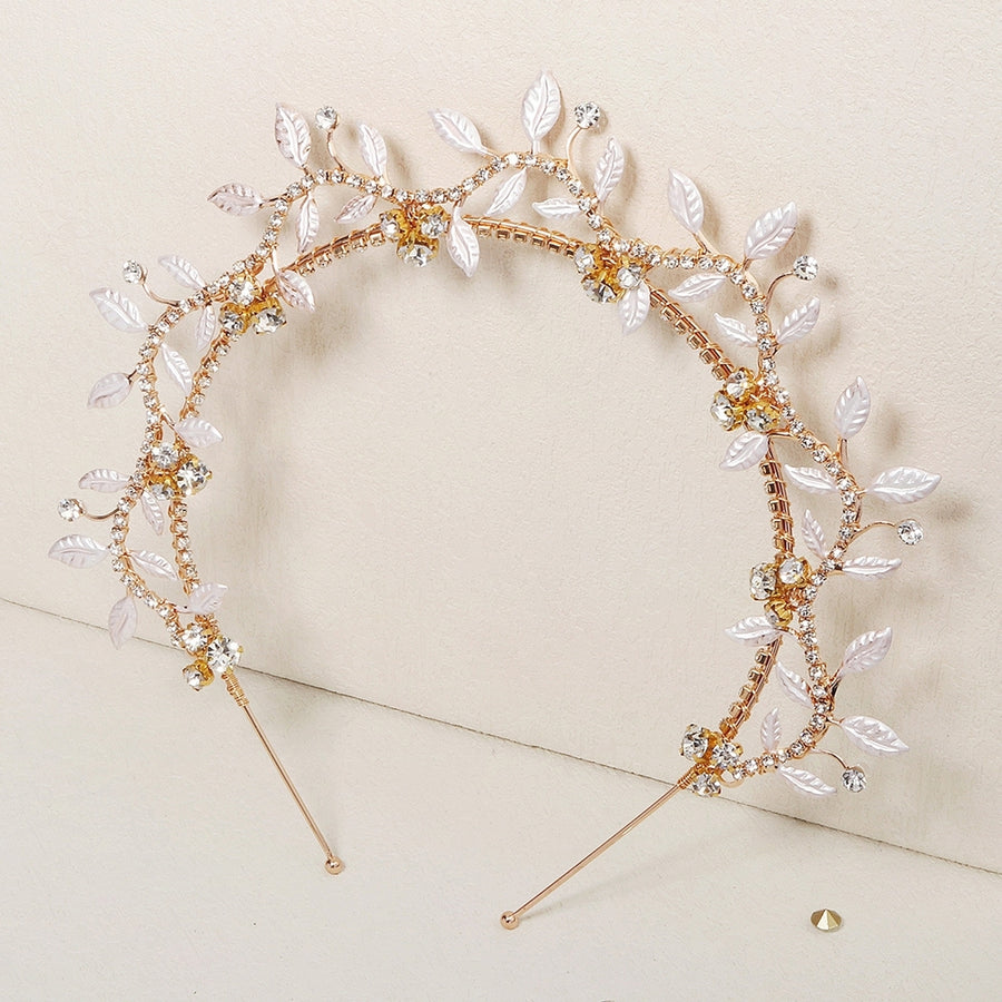 Shining Elegant Non-slip Wedding Tiara Leaf Rhinestone Bridal Crown Headband Hair Accessories Image 1