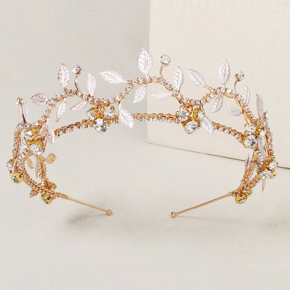 Shining Elegant Non-slip Wedding Tiara Leaf Rhinestone Bridal Crown Headband Hair Accessories Image 2