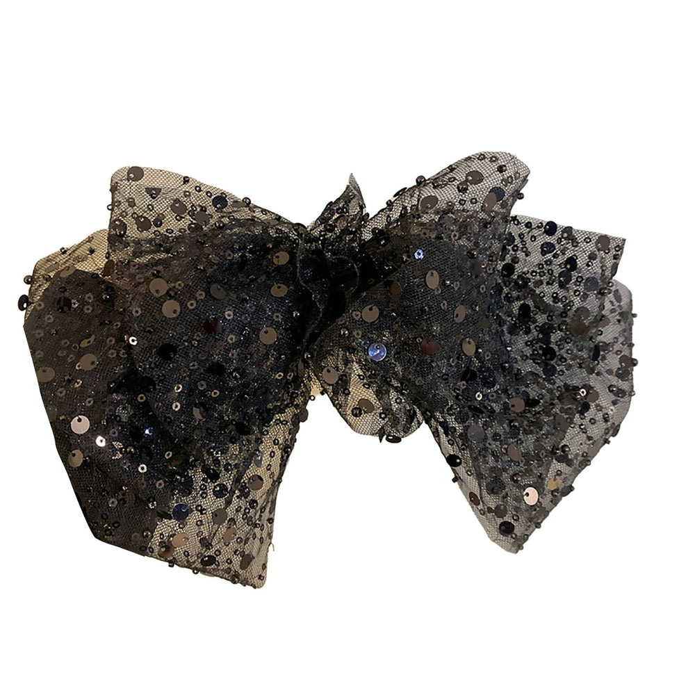 Women Hair Barrette Big Bow-knot Shiny Sequin Luxury See-through Mesh Solid Color Hair Decoration Image 2
