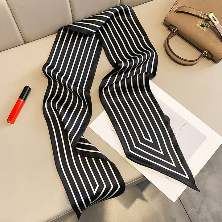 Women Neck Scarf Striped Contrast Color Satin Triangle Edge Wide Band Neck Decoration OL Style Commute Lady Hair Band Image 4