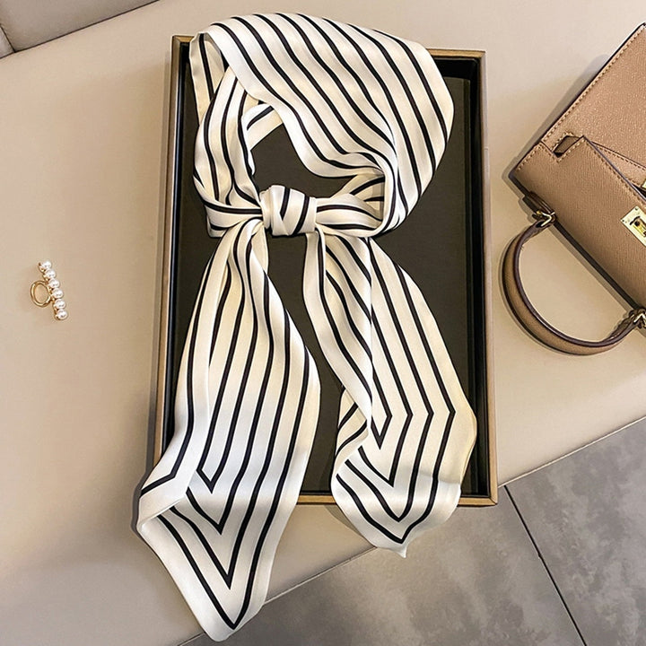Women Neck Scarf Striped Contrast Color Satin Triangle Edge Wide Band Neck Decoration OL Style Commute Lady Hair Band Image 8
