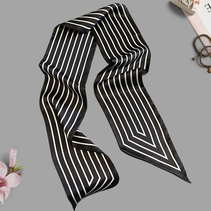 Women Neck Scarf Striped Contrast Color Satin Triangle Edge Wide Band Neck Decoration OL Style Commute Lady Hair Band Image 10