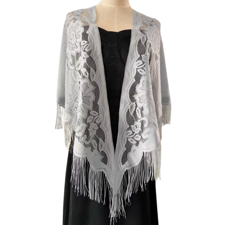 Tassel See-through Thin Solid Color Beach Shawl Oversized Crochet Flower Printing Beach Cover-up Image 4