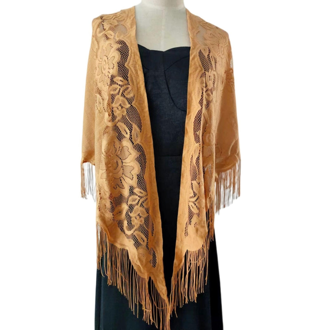 Tassel See-through Thin Solid Color Beach Shawl Oversized Crochet Flower Printing Beach Cover-up Image 7