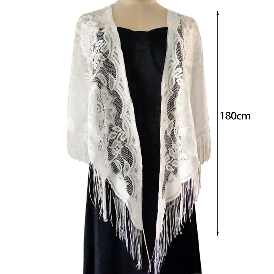 Tassel See-through Thin Solid Color Beach Shawl Oversized Crochet Flower Printing Beach Cover-up Image 12